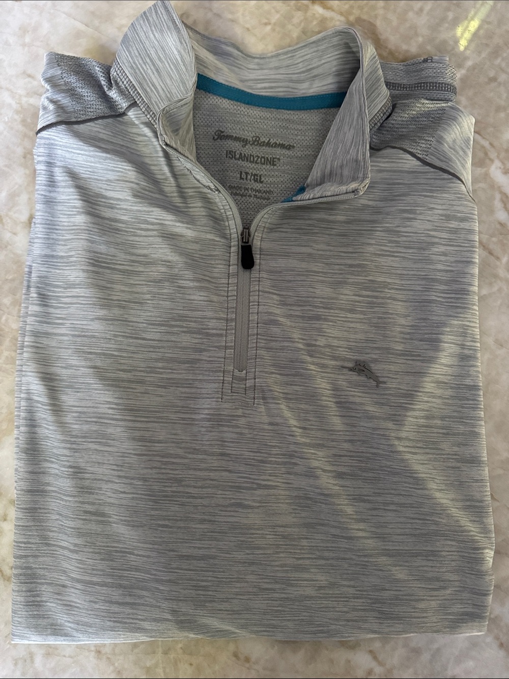 Tommy Bahama Light Gray Heathered Quarter-Zip Pullover